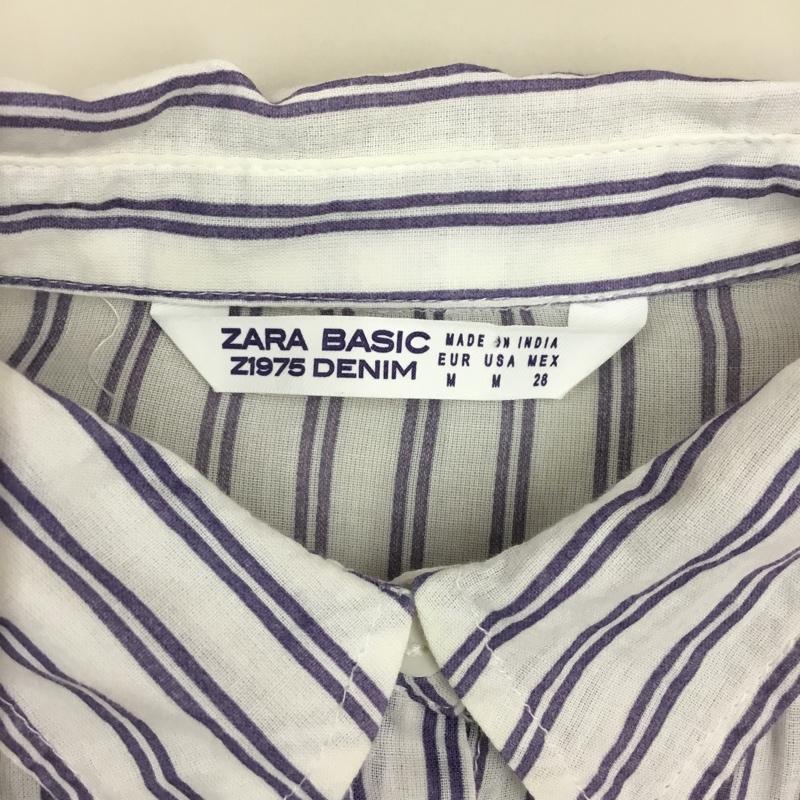 ザラベーシック ZARA BASIC ワンピース ロングスカート 半袖ロングワンピース フレアスカート ストライプワンピース M ストライプ 白 / ホワイト /  レディース USED 古着 中古 10115793