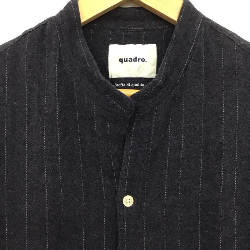 クオドロ quadro シャツ、ブラウス 長袖 長袖シャツ ストライプシャツ ノーカラーシャツ 2 ストライプ 紺 / ネイビー /  メンズ USED 古着 中古 10131550