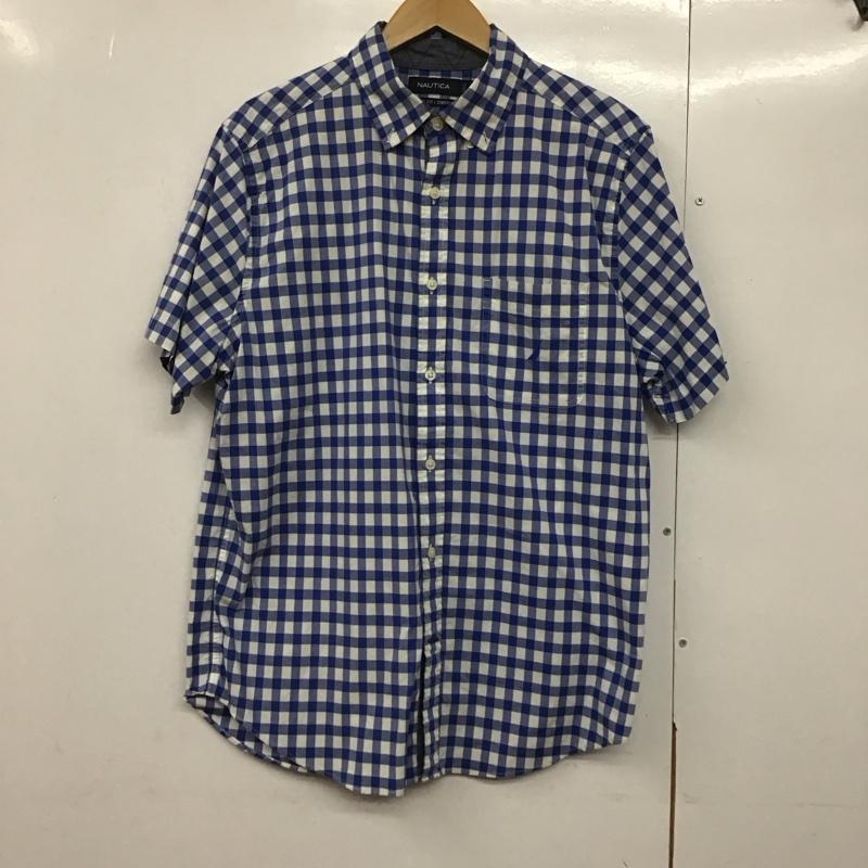 ノーティカ NAUTICA シャツ、ブラウス 半袖 半袖シャツ チェックシャツ ボタンダウンシャツ M チェック 白 / ホワイト / X 青 / ブルー /  メンズ USED 古着 中古 10142601