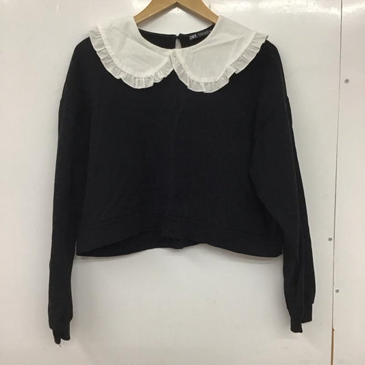 ザラ ZARA トレーナー 長袖 長袖トレーナー スウェット ビックカラーネック プルオーバー M 無地 黒 / ブラック /  レディース USED 古着 中古 10135445