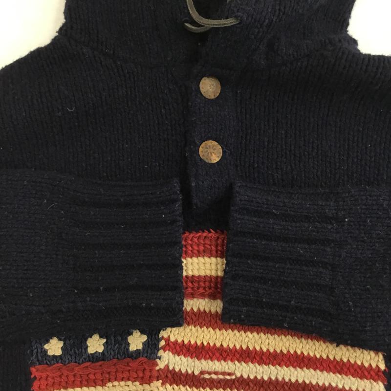 ポロカントリー POLO COUNTRY ニット、セーター 長袖 星条旗　フード付きニットパーカー M  紺 / ネイビー /  メンズ USED 古着 中古 10136217