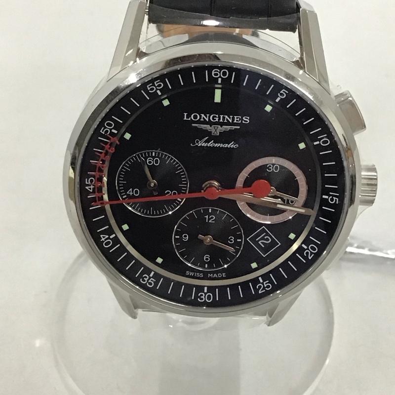 ロンジン LONGINES 腕時計 アナログ（自動巻き） レザーベルト 箱有 ロゴ、文字 黒 / ブラック /  メンズ USED 古着 中古 10134477