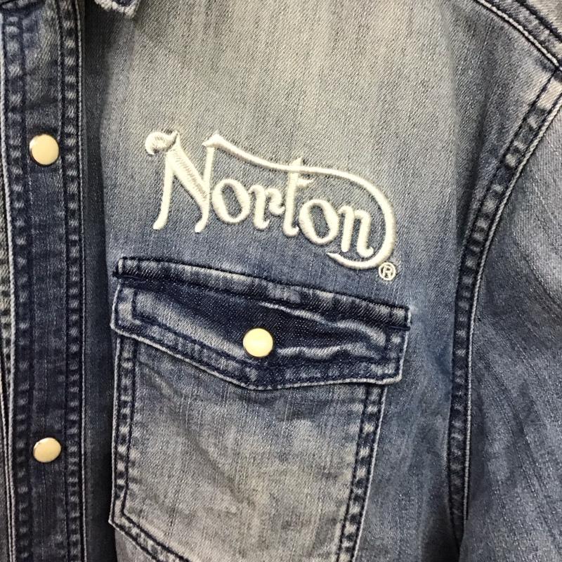 ノートン Norton シャツ、ブラウス 半袖 半袖シャツ デニムシャツ カジュアルシャツ XXL ロゴ、文字 インディゴ / インディゴ /  メンズ USED 古着 中古 10149519