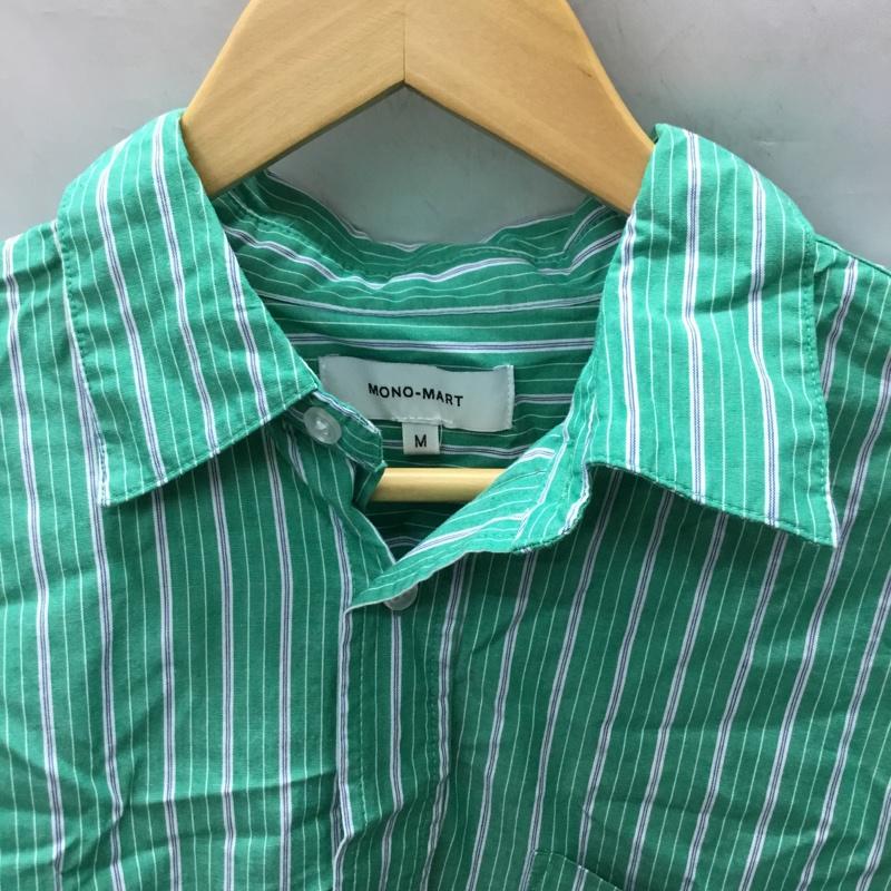 モノマート MONO-MART シャツ、ブラウス 半袖 sh870 オーバールーズ ブロードレギュラーカラーシャツ ビッグシルエット M ストライプ 緑 / グリーン / X 白 / ホワイト / X 紺 / ネイビー /  メンズ USED 古着 中古 10119332