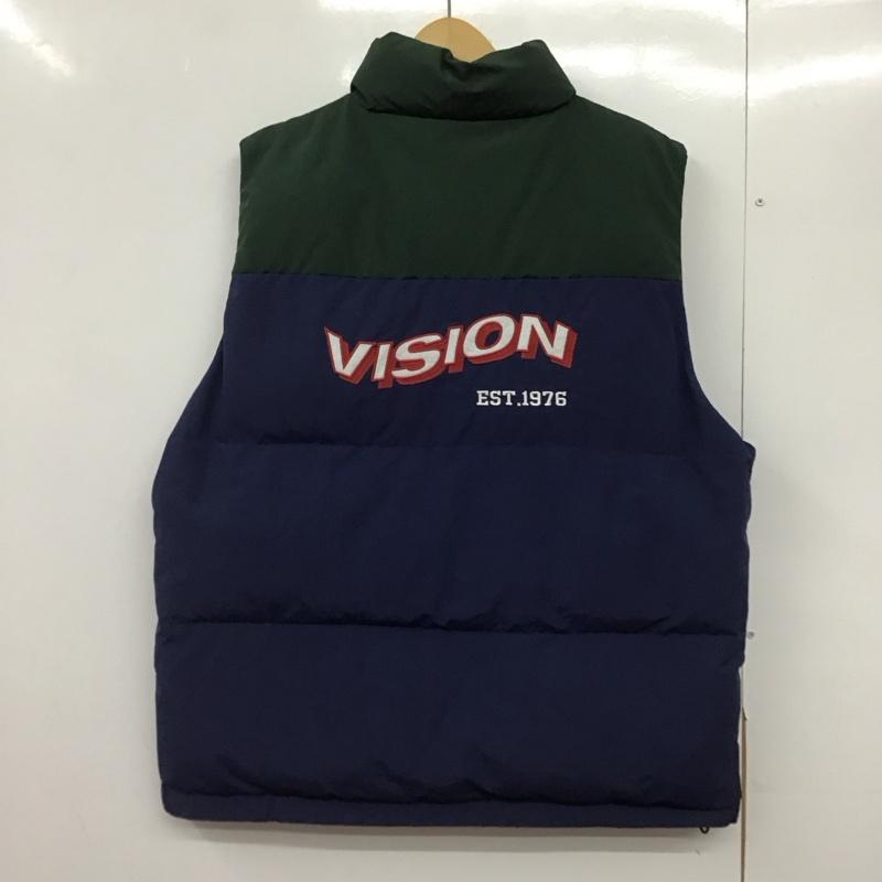 ヴィジョン VISION ベスト ベスト ダウンベスト ジップアップベスト L ロゴ、文字 緑 / グリーン / X 紺 / ネイビー /  メンズ USED 古着 中古 10145330