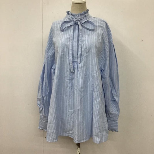 フリークスストア FREAK S STORE シャツ、ブラウス 長袖 1102248901172 リボン付スタンドフリルブラウス FREE ストライプ 水色 / ライトブルー /  レディース USED 古着 中古 10114237