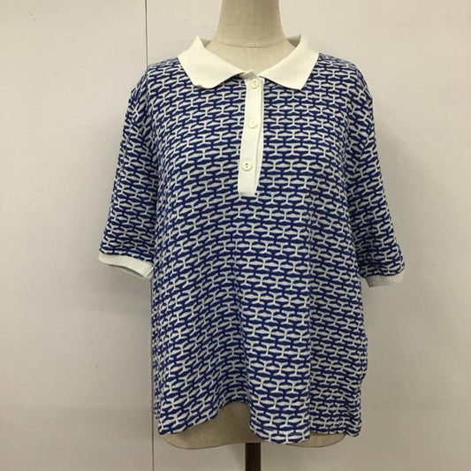 ザラ ZARA ポロシャツ 半袖 L 総柄 白 / ホワイト / X 青 / ブルー /  レディース USED 古着 中古 10113497