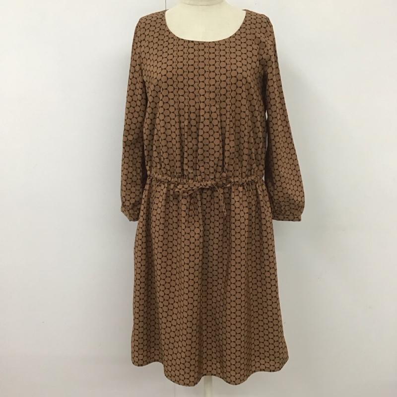 ナチュラルビューティーベーシック NATURAL BEAUTY BASIC ワンピース ひざ丈スカート 017-240101 長袖 S 総柄 黒 / ブラック / X 茶 / ブラウン /  レディース USED 古着 中古 10113067