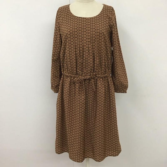 ナチュラルビューティーベーシック NATURAL BEAUTY BASIC ワンピース ひざ丈スカート 017-240101 長袖 S 総柄 黒 / ブラック / X 茶 / ブラウン /  レディース USED 古着 中古 10113067