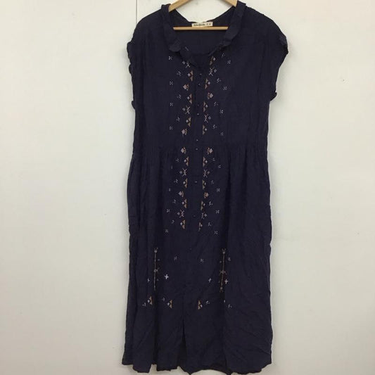 キューティーブロンド Cutie Blonde ワンピース ロングスカート 256-58058 フレンチスリーブ 前開き L 刺繍 紺 / ネイビー /  レディース USED 古着 中古 10119270