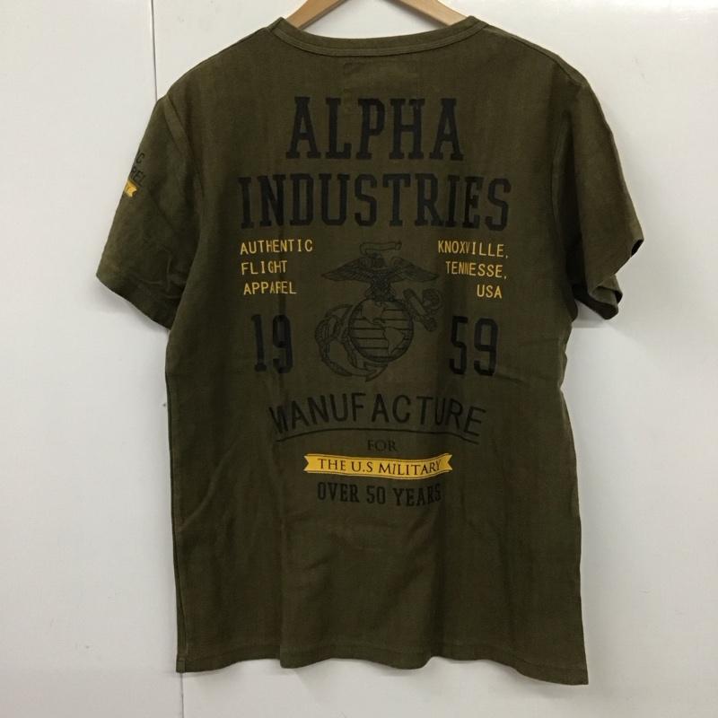アルファインダストリー Alpha Industries Tシャツ 半袖 半袖カットソー プリントTシャツ クルーネックカットソー L ロゴ、文字 カーキ / カーキ /  メンズ USED 古着 中古 10131625
