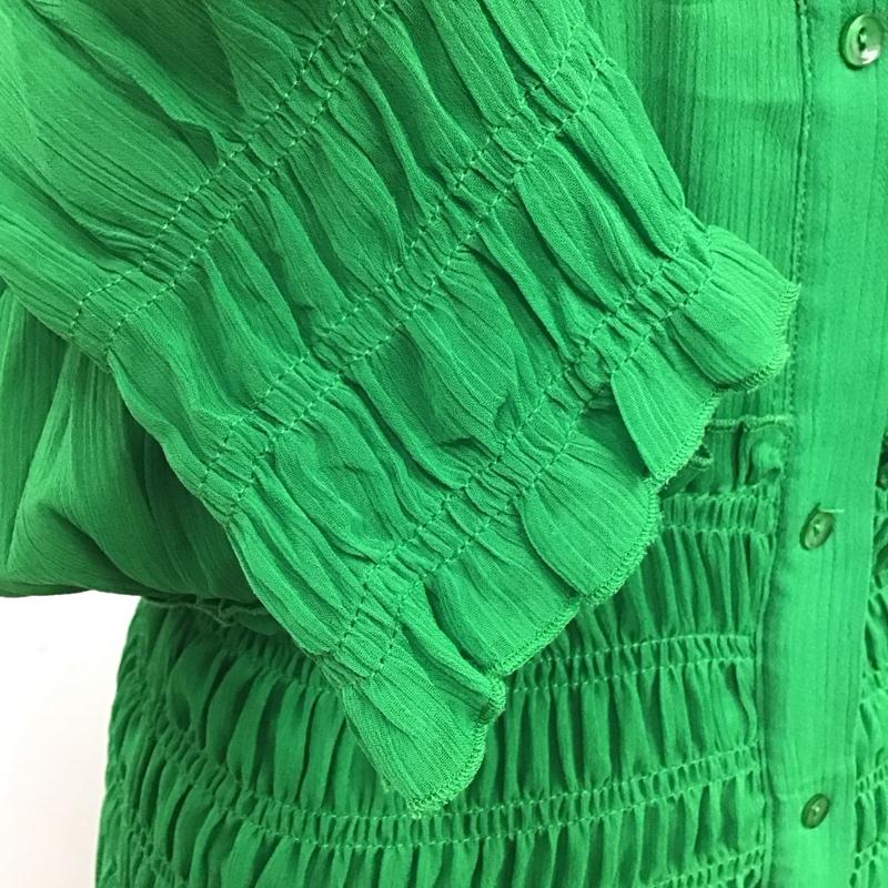 ザラ ZARA ワンピース ロングスカート 半袖ワンピース ロングワンピース Vネック フレアスカート 前開きワンピース M 無地 緑 / グリーン /  レディース USED 古着 中古 10117406