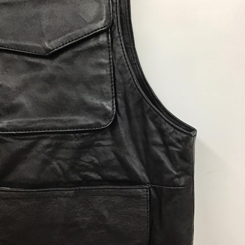 古着 USED ベスト ベスト レザーベスト ノースリーブカットソー 前ボタン ラムレザー M 無地 黒 / ブラック /  メンズ USED 古着 中古 10130058