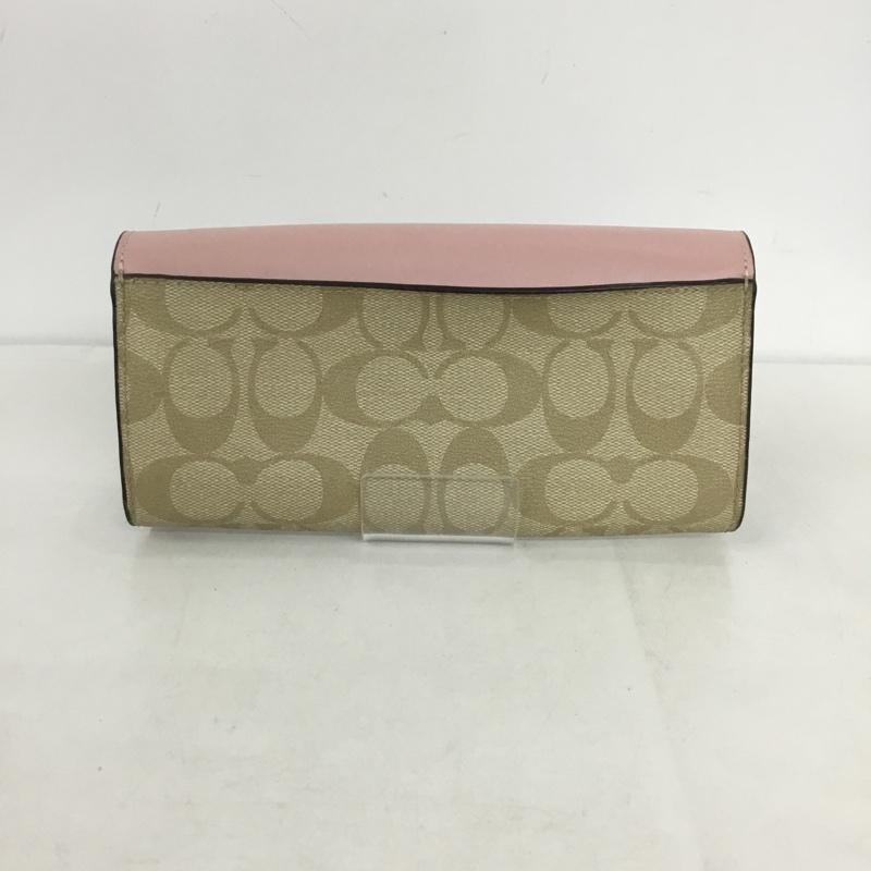 コーチ COACH 財布 長財布 F54022 シグネチャー ロゴ、文字 桃 / ピンク / X ベージュ / ベージュ /  レディース USED 古着 中古 10145884