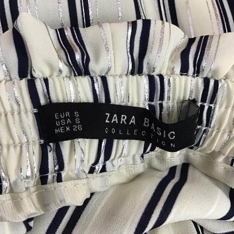 ザラベーシック ZARA BASIC ボトムス ボトムス 9929 221 104 ワイドパンツ クロップド丈 S ストライプ 紺 / ネイビー / X 銀 / シルバー / X オフホワイト / オフホワイト /  レディース USED 古着 中古 10117229