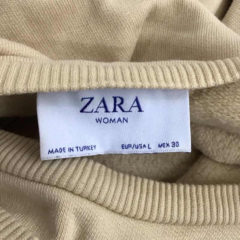 ザラウーマン ZARA WOMAN トレーナー 長袖 長袖トレーナー スウェット クルーネック リブスウェットカットソー L ロゴ、文字 ベージュ / ベージュ /  レディース USED 古着 中古 10121654