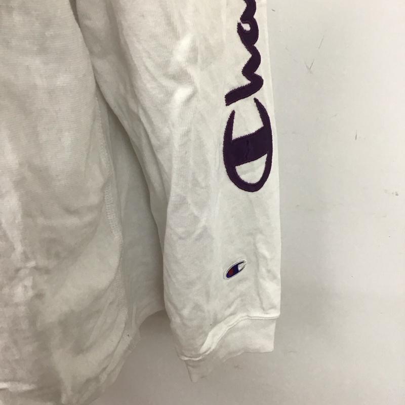 チャンピオン Champion カットソー 長袖 c3-r404 リバースウィーブ袖アップリケ長袖Tシャツ プリントTシャツ XL ロゴ、文字 白 / ホワイト /  メンズ USED 古着 中古 10127350