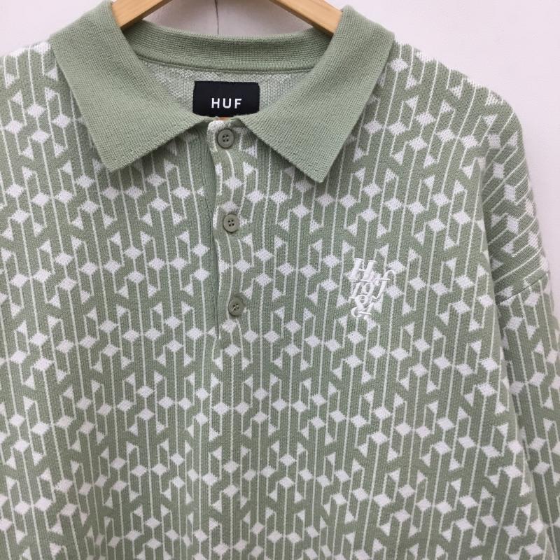 ハフ HUF ニット、セーター 長袖 L ロゴ、文字 緑 / グリーン / X 白 / ホワイト /  メンズ USED 古着 中古 10143903