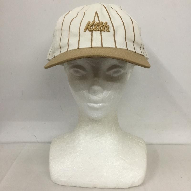 キス KITH 帽子 キャップ CLASSIC SCRIPT PINSTRIPE CAP ストライプ ロゴ、文字 白 / ホワイト / X ベージュ / ベージュ /  メンズ USED 古着 中古 10124402