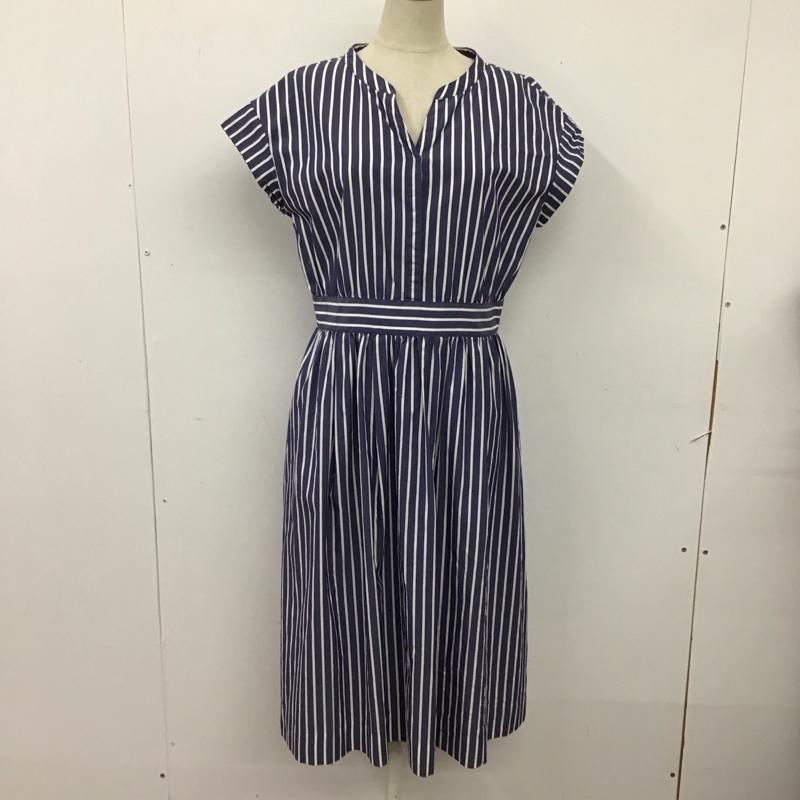 ノーリーズ NOLLEY S ワンピース ロングスカート 8-0035-3-07-004 フレンチスリーブ スキッパー 38 ストライプ 紺 / ネイビー / X 白 / ホワイト /  レディース USED 古着 中古 10115500