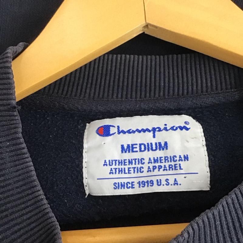 チャンピオン Champion トレーナー 長袖 長袖トレーナー スウェット クルーネック プルオーバー M ロゴ、文字 紺 / ネイビー /  レディース USED 古着 中古 10144270