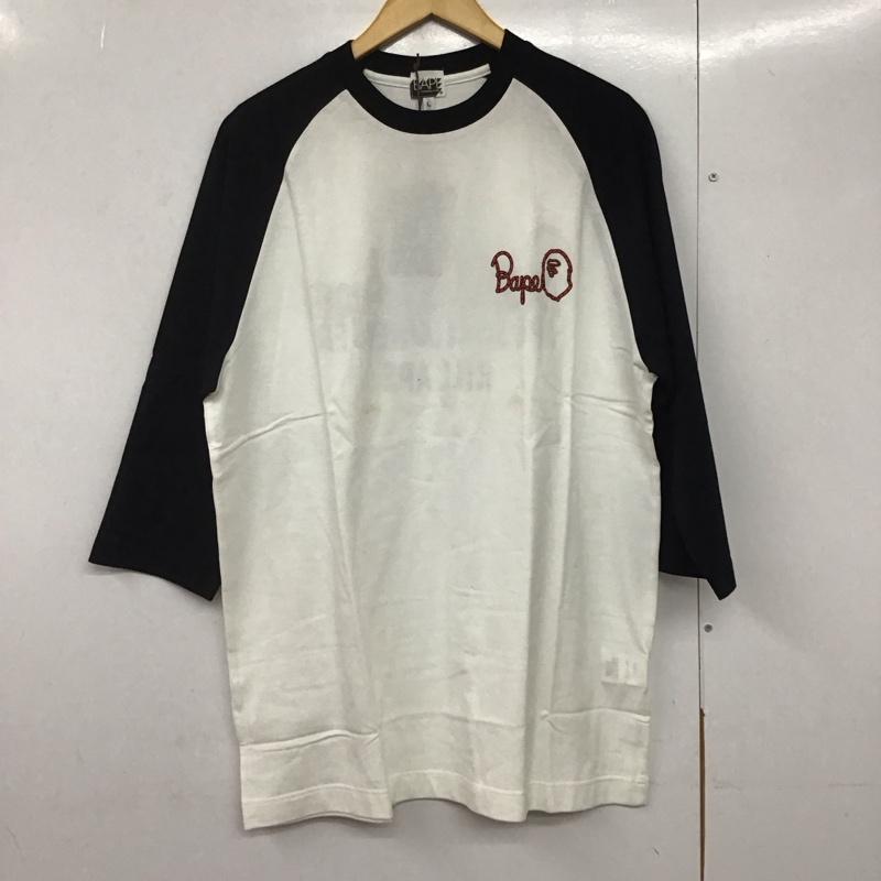 ベイプ BAPE カットソー 長袖 長袖カットソー プリントカットソー クルーネック ラグラン L プリント 白 / ホワイト / X 黒 / ブラック /  メンズ USED 古着 中古 10141230
