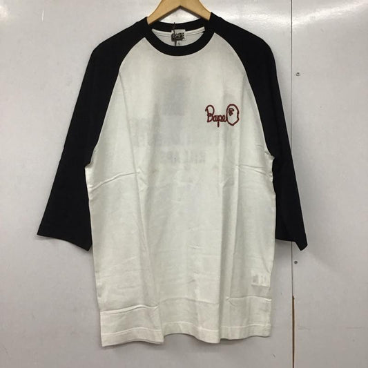 ベイプ BAPE カットソー 長袖 長袖カットソー プリントカットソー クルーネック ラグラン L プリント 白 / ホワイト / X 黒 / ブラック /  メンズ USED 古着 中古 10141230