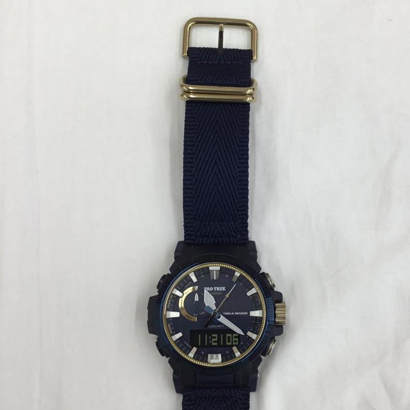 カシオ CASIO 腕時計 デジタル PRW-61SS-2JR CASIO WATCH 50TH ANNIVERSARY ロゴ、文字 紺 / ネイビー /  メンズ USED 古着 中古 10150362