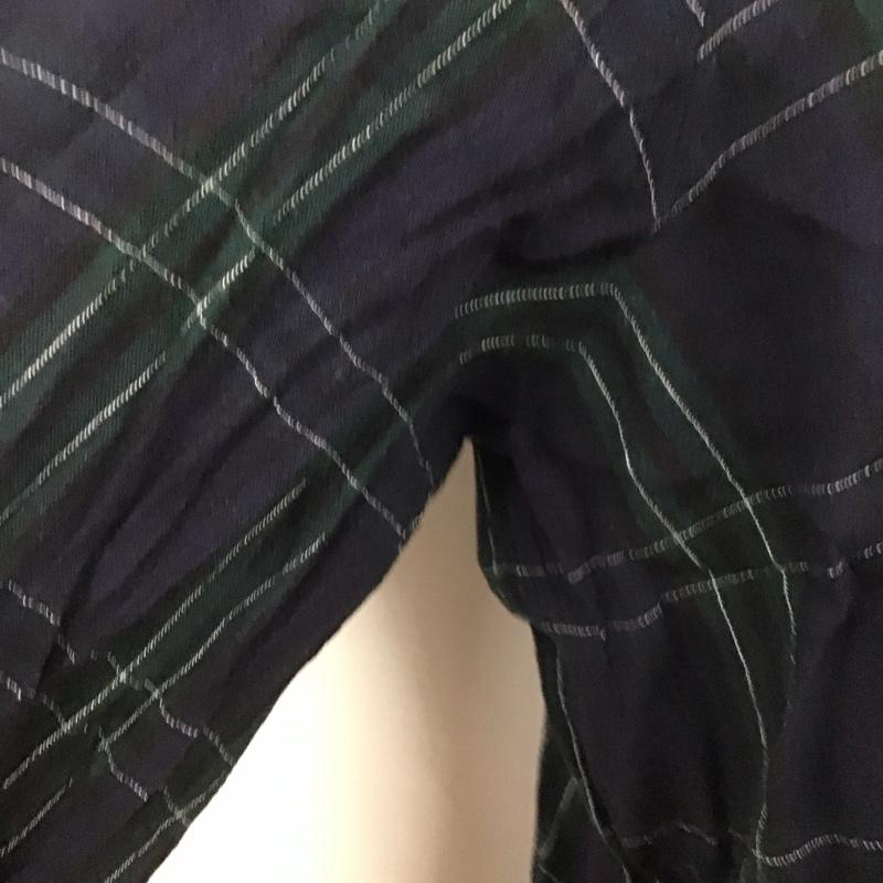 ザラウーマン ZARA WOMAN カットソー 長袖 9479 247 401 バルーンスリーブ L チェック 紺 / ネイビー / X 緑 / グリーン / X 白 / ホワイト /  レディース USED 古着 中古 10108414