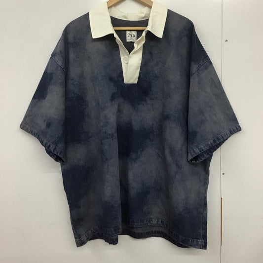 ザラ ZARA ポロシャツ 半袖 半袖ポロシャツ カラーシャツ 半袖カットソー XL 無地 インディゴ / インディゴ /  メンズ USED 古着 中古 10133244