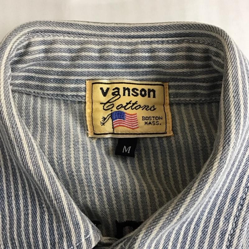 ヴァンソン VANSON シャツ、ブラウス 長袖 長袖シャツ カラーシャツ ポケットシャツ 長袖カットソー ストライプシャツ M ロゴ、文字 インディゴ / インディゴ /  メンズ USED 古着 中古 10120035