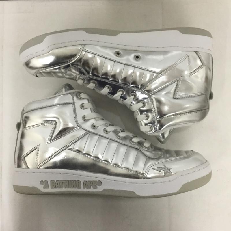 アベイシングエイプ A BATHING APE スニーカー スニーカー 2008FS-039 BAPESTA ベイプスタ ハイカット 10.5 箱有 2007年 ロゴ、文字 銀 / シルバー /  メンズ USED 古着 中古 10145439