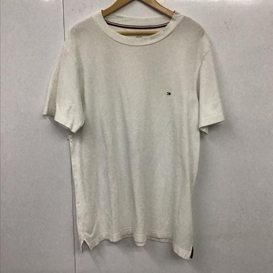 トミーヒルフィガー TOMMY HILFIGER Tシャツ 半袖 半袖カットソー 無地Tシャツ クルーネックカットソー XL ロゴ、文字 白 / ホワイト /  メンズ USED 古着 中古 10132420