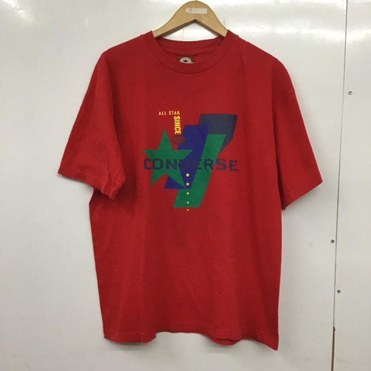 コンバース CONVERSE Tシャツ 半袖 半袖カットソー プリントTシャツ クルーネックカットソー L ロゴ、文字 赤 / レッド /  メンズ USED 古着 中古 10138221