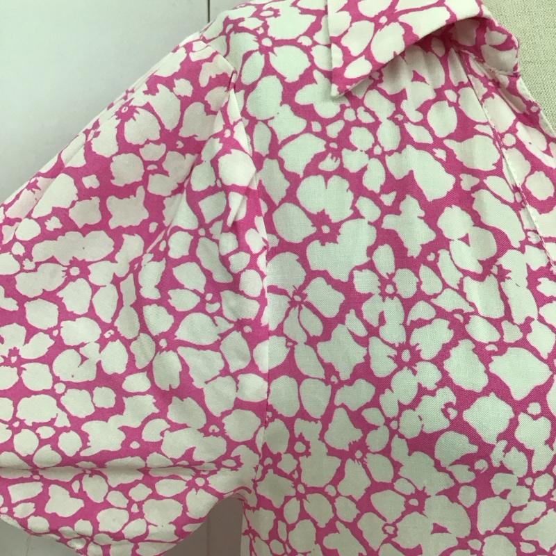 ザラ ZARA ワンピース ロングスカート 半袖 スキッパー ティアード XS 総柄 桃 / ピンク / X 白 / ホワイト /  レディース USED 古着 中古 10116781