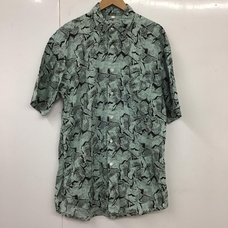 古着 USED シャツ、ブラウス 半袖 ユーロ古着 コットン 総柄 黒 / ブラック / X 水色 / ライトブルー /  メンズ USED 古着 中古 10117749