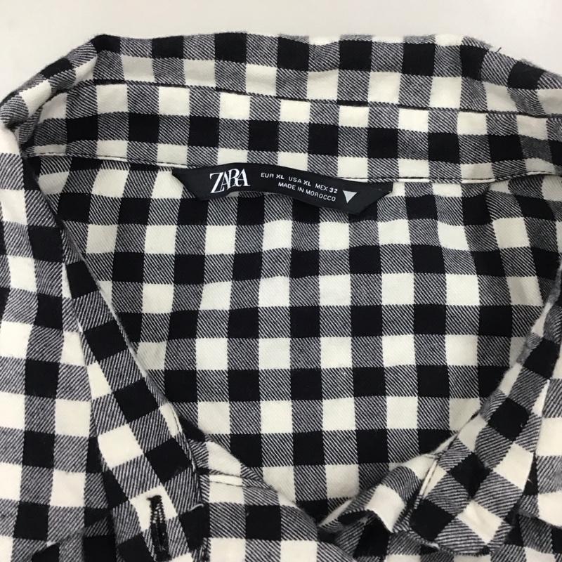 ザラ ZARA ワンピース ひざ丈スカート 2098 530 064 ティアード 長袖 XL チェック 黒 / ブラック / X 白 / ホワイト /  レディース USED 古着 中古 10112459