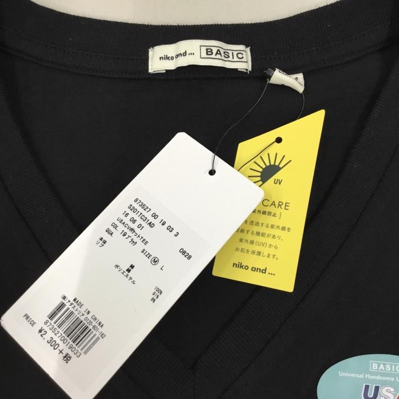 ニコアンドベーシック niko and... BASIC Tシャツ 半袖 半袖カットソー プリントTシャツ Vネックカットソー M 無地 黒 / ブラック /  メンズ USED 古着 中古 10114357