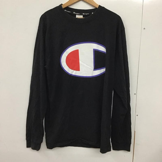 チャンピオン Champion カットソー 長袖 長袖カットソー プリントカットソー クルーネック XXL ロゴ、文字 黒 / ブラック /  メンズ USED 古着 中古 10132351
