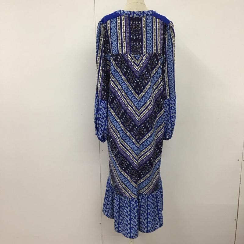 スライ SLY ワンピース ロングスカート 030ASY33-0060 長袖 Vネック エスニック 1 総柄 青 / ブルー /  レディース USED 古着 中古 10112338