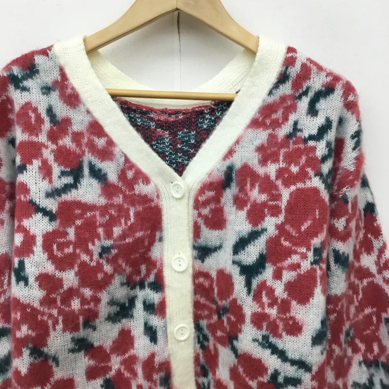 ビス ViS カーディガン 長袖 FREE 花柄 白 / ホワイト / X 桃 / ピンク / X 緑 / グリーン /  レディース USED 古着 中古 10141833