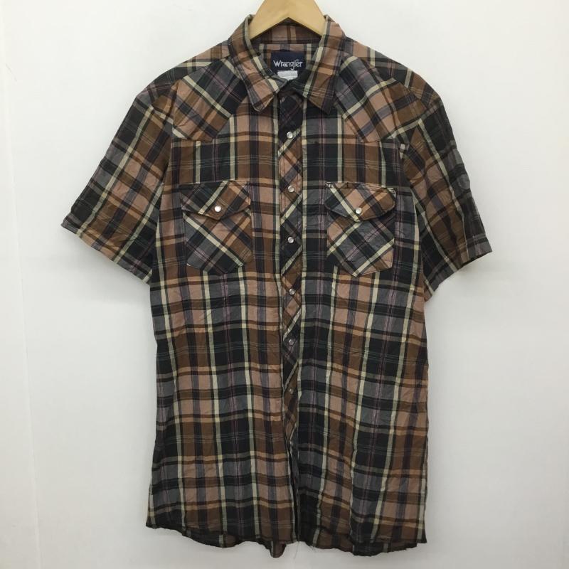 ラングラー Wrangler シャツ、ブラウス 半袖 L チェック 茶 / ブラウン /  メンズ USED 古着 中古 10133528