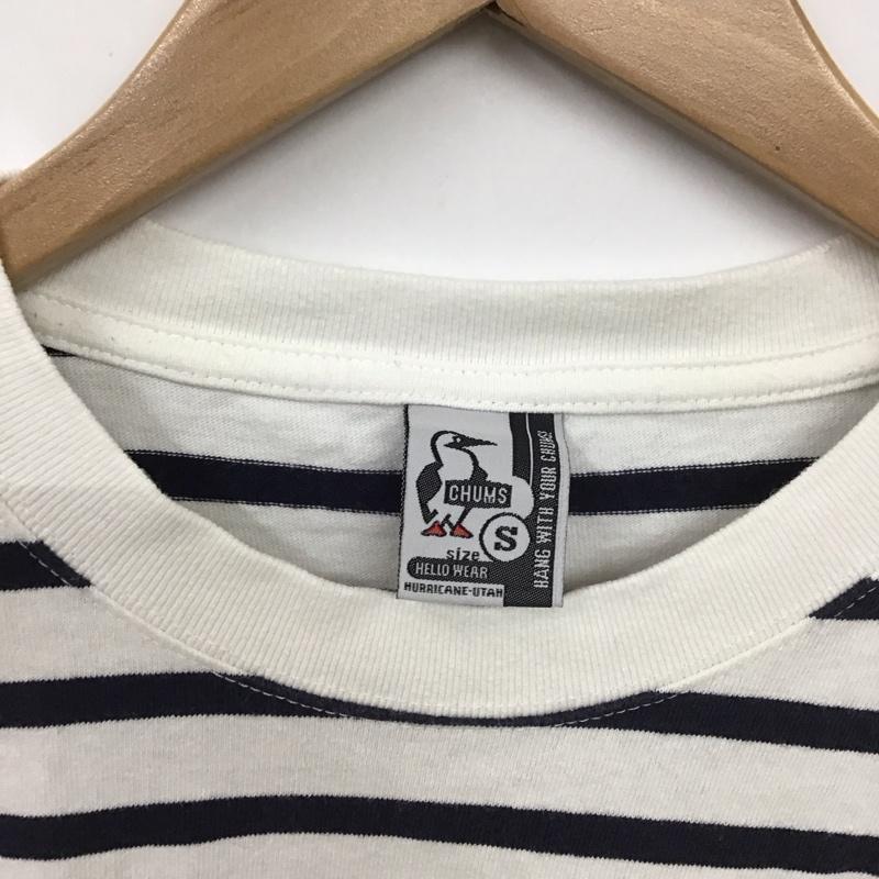 チャムス CHUMS Tシャツ 半袖 ch01-1324 チャムスロゴTシャツ 半袖カットソー プリントTシャツ S ボーダー柄 白 / ホワイト / X 紺 / ネイビー /  メンズ USED 古着 中古 10131147