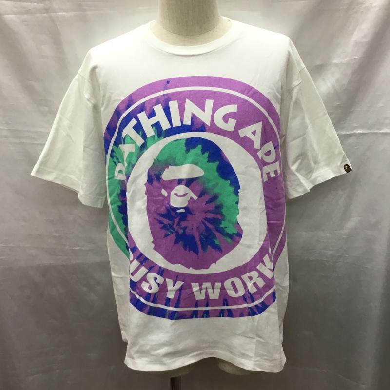 アベイシングエイプ A BATHING APE Tシャツ 半袖 クルーネック タイダイ ビッグロゴ L ロゴ、文字 白 / ホワイト /  メンズ USED 古着 中古 10119805
