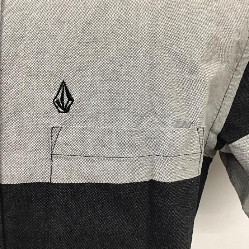 ボルコム VOLCOM シャツ、ブラウス 半袖 A04116JC ボタンダウン ワイドボーダー L ワンポイント 黒 / ブラック / X 灰 / グレー /  メンズ USED 古着 中古 10116334