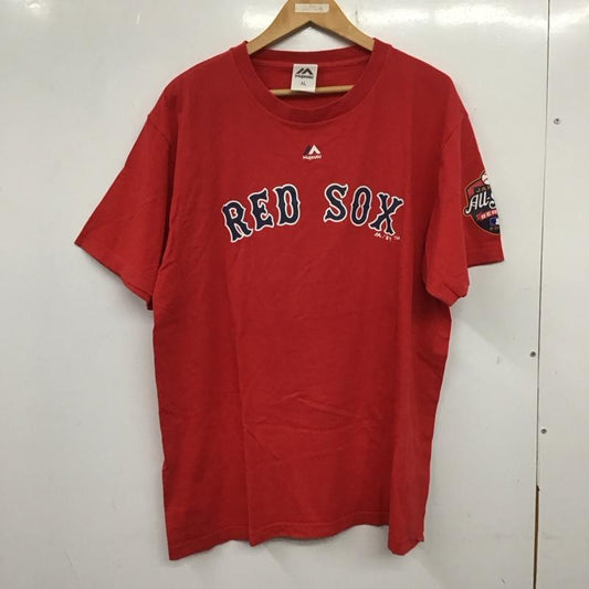 マジェスティック MAJESTIC Tシャツ 半袖 半袖カットソー プリントTシャツ クルーネックカットソー XL プリント 赤 / レッド /  メンズ USED 古着 中古 10136860