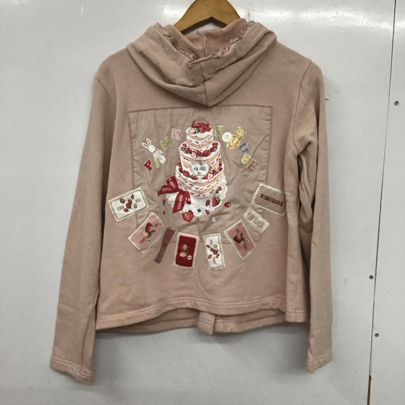 ピンクハウス PINK HOUSE パーカー 長袖 A2123UCD221 アニバーサリーケーキプリントゼッケン付きパーカー L ロゴ、文字 桃 / ピンク /  レディース USED 古着 中古 10138621