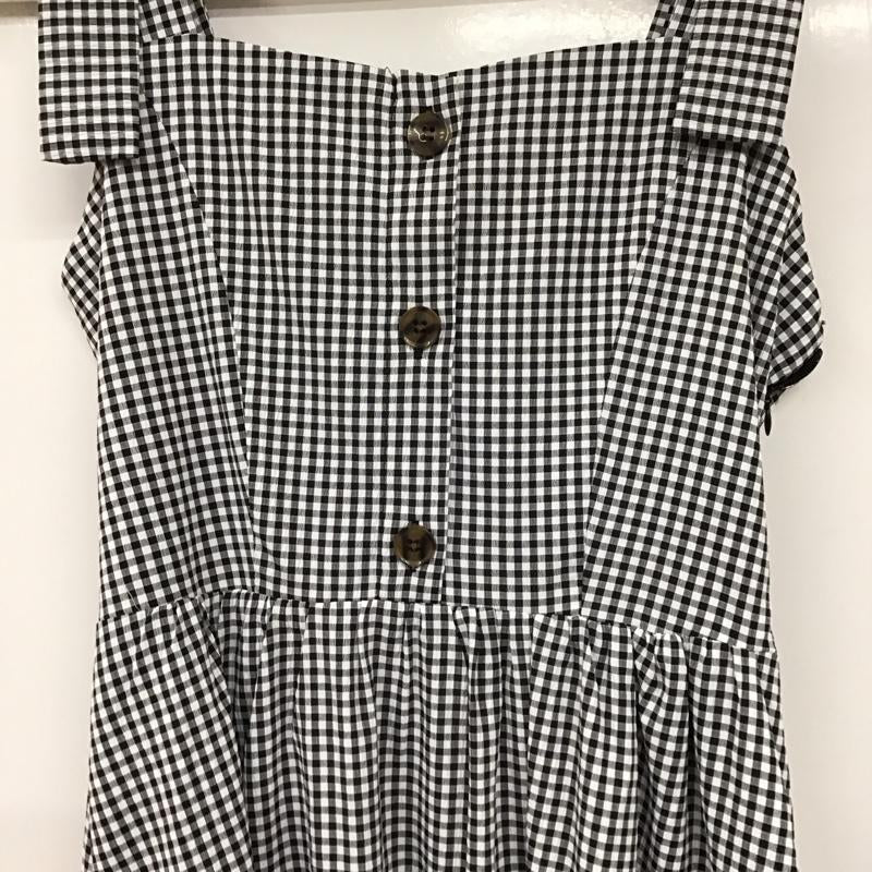 イング INGNI ワンピース ロングスカート 1221-500419-00 肩リボンワンピース フレアワンピース ノースリーブ M チェック 白 / ホワイト / X 黒 / ブラック /  レディース USED 古着 中古 10130454