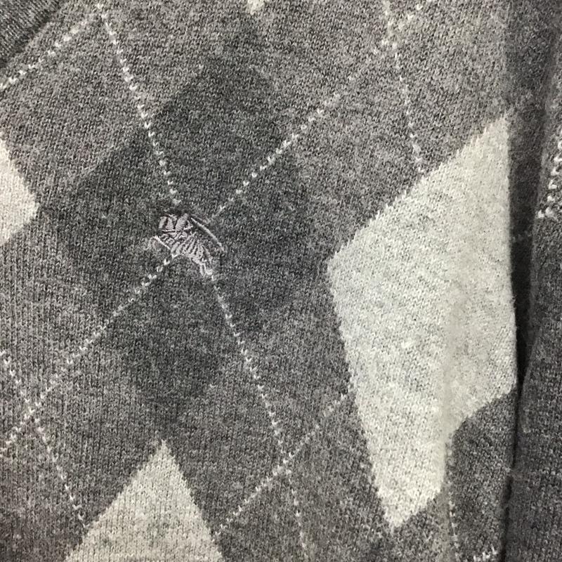 バーバリーブラックレーベル BURBERRY BLACK LABEL ニット、セーター 長袖 長袖ニットカットソー Vネック セーター 3 チェック 灰 / グレー /  メンズ USED 古着 中古 10130842