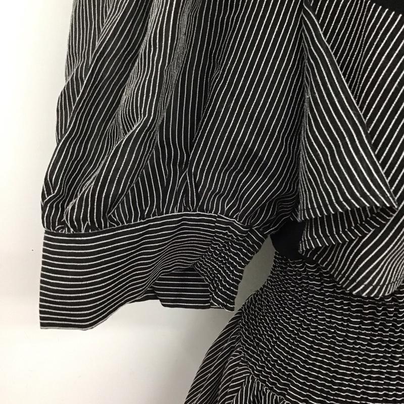 リエンダ rienda ワンピース ロングスカート 110GA633-1560 ラッフルデザインフレアOP 半袖 M ストライプ 黒 / ブラック / X 白 / ホワイト /  レディース USED 古着 中古 10108610